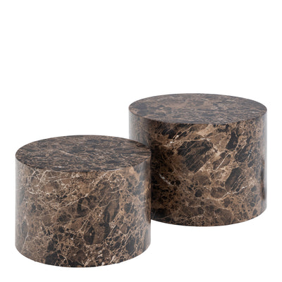 Dice Round Coffee Table Set of 2 in Brown Marble and Delhi Rough Paper – FTG