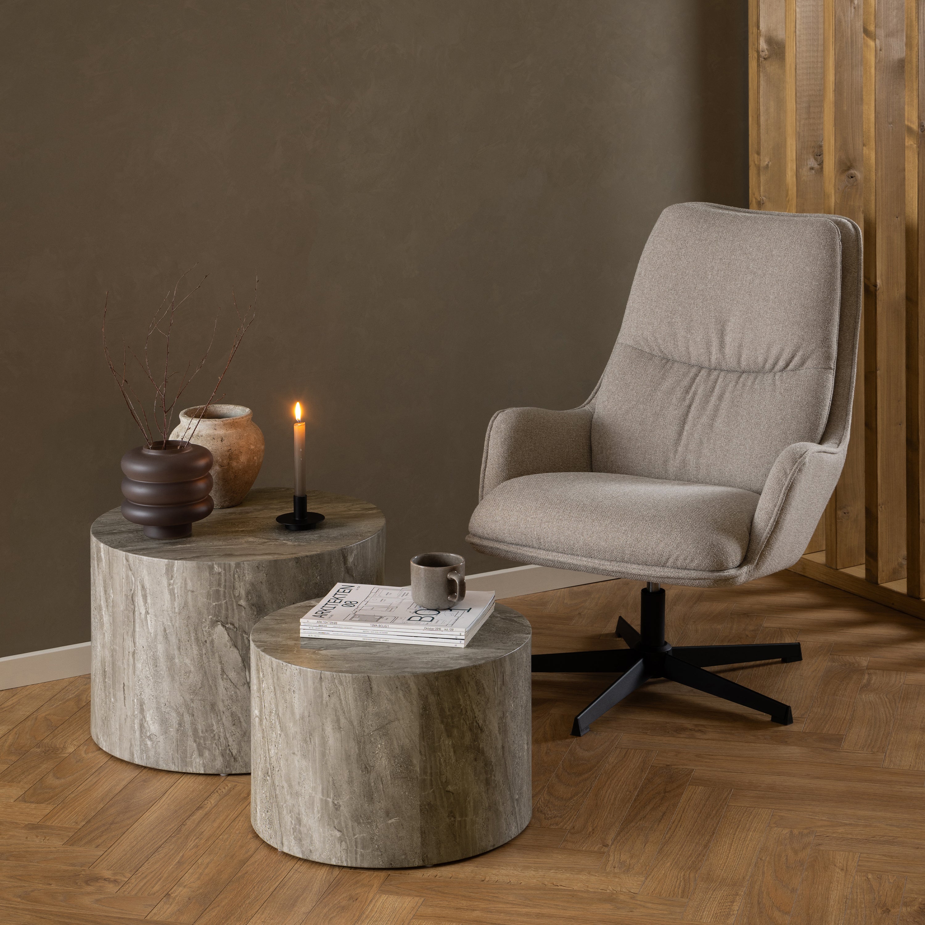 Dice Round Coffee Table Set in Grey Marble – FTG, view 3