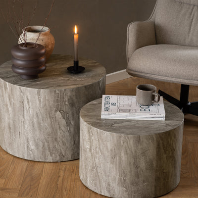 Dice Round Coffee Table Set in Grey Marble – FTG, view 4