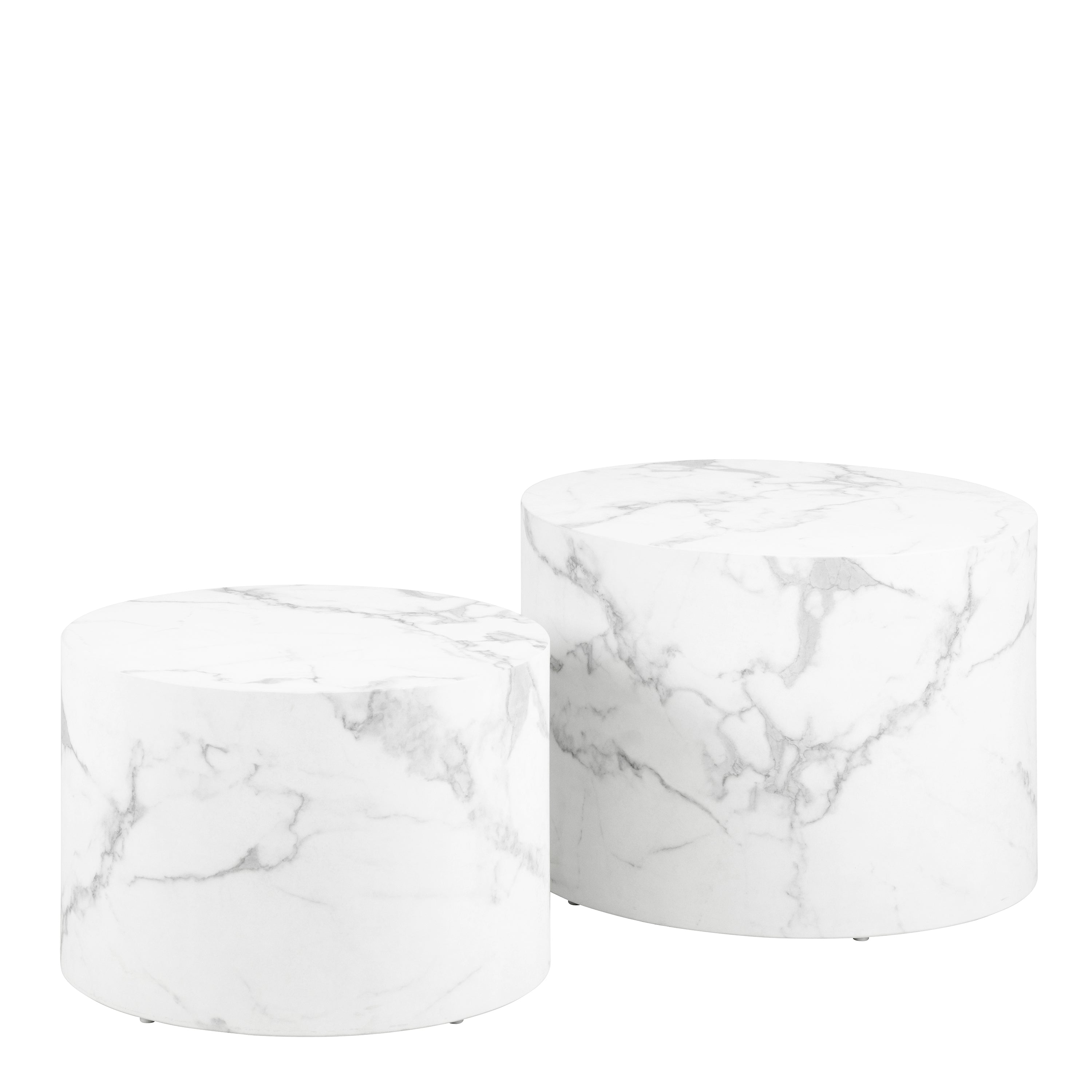 Dice Round Coffee Table Set of 2 in White Marble and Carrara Rough Paper – FTG