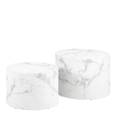 Dice Round Coffee Table Set of 2 in White Marble and Carrara Rough Paper – FTG