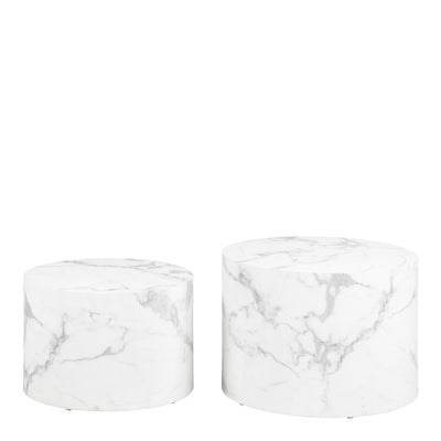 Dice Round Coffee Table Set of 2 in White Marble and Carrara Rough Paper – FTG, view 2
