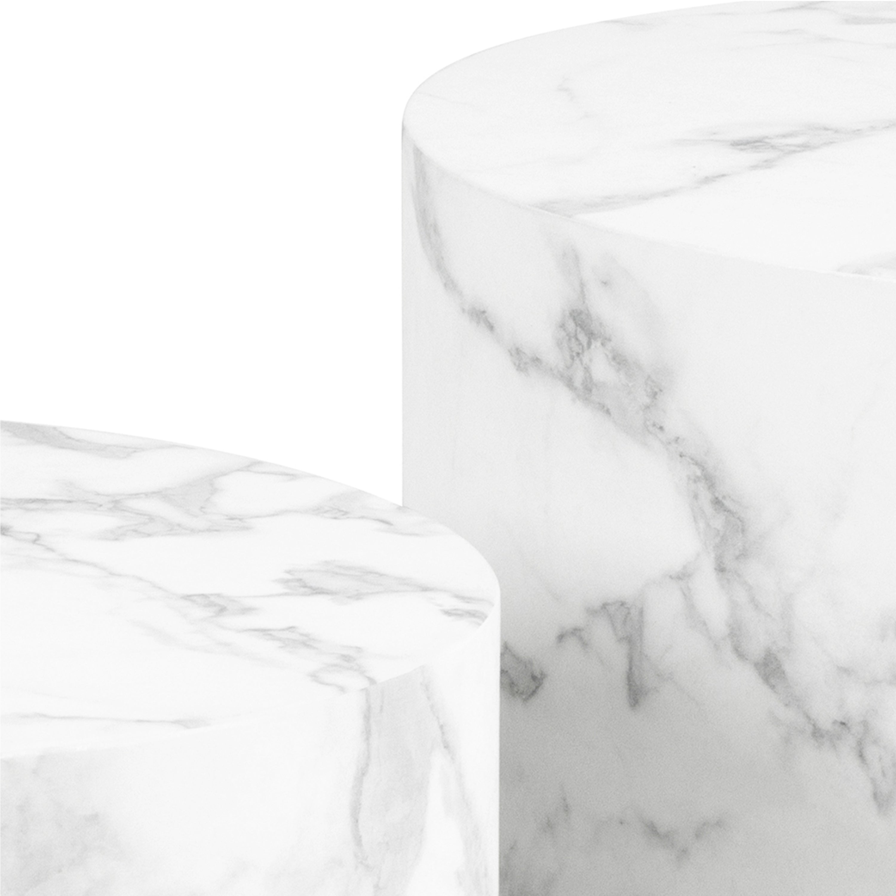 Dice Round Coffee Table Set of 2 in White Marble and Carrara Rough Paper – FTG, view 5