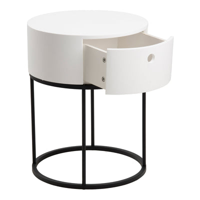 Polo Round Bedside Table in White and Black – FTG, view 3