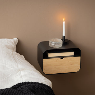 Joliet Wallmounted Bedside Table in Black and Bamboo – FTG, view 5