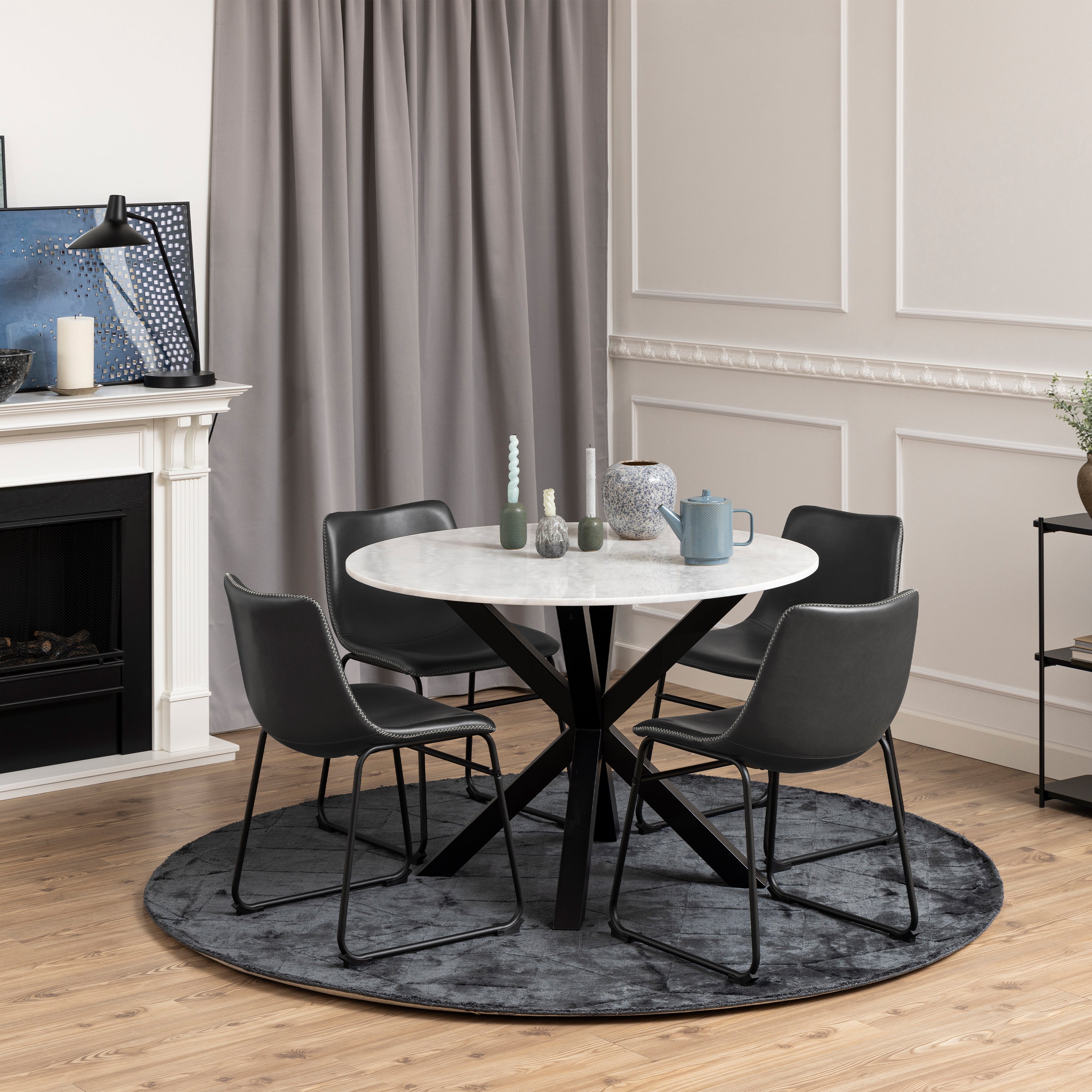 I_Oregon Dining Chair In Black with Cream Stitching, Set of 2. – FTG, view 4