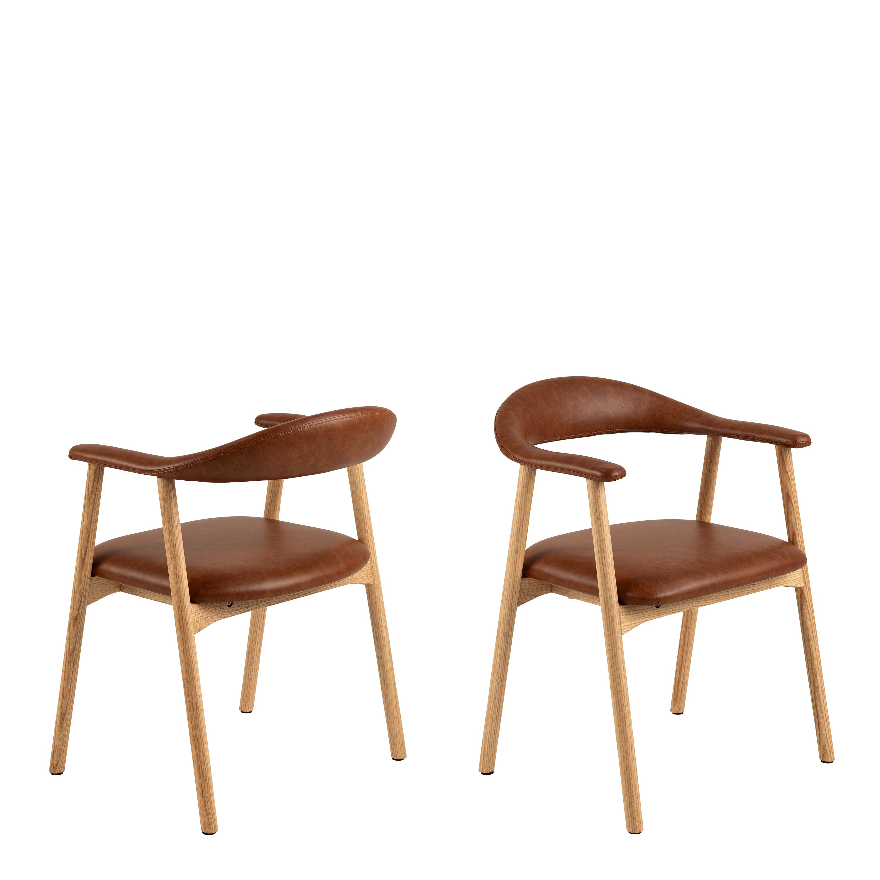 Addi Dining Chair With Armrest in PU Retro Brandy Set of 2 – FTG