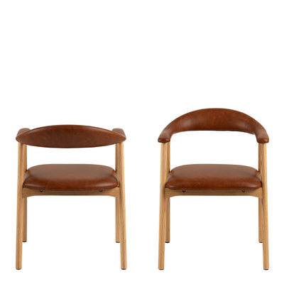 Addi Dining Chair With Armrest in PU Retro Brandy Set of 2 – FTG, view 2