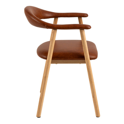 Addi Dining Chair With Armrest in PU Retro Brandy Set of 2 – FTG, view 3