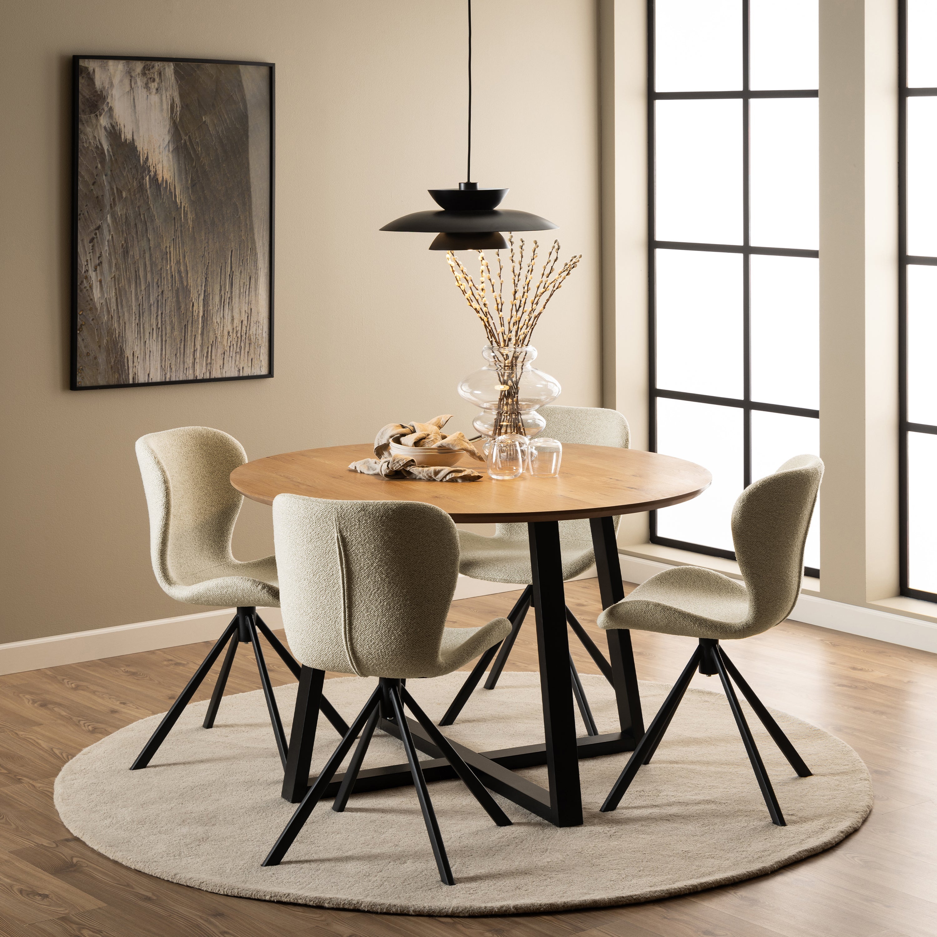 Batilda Swivel Dining Chairs in Cream Fabic Set of 2 – FTG, view 4