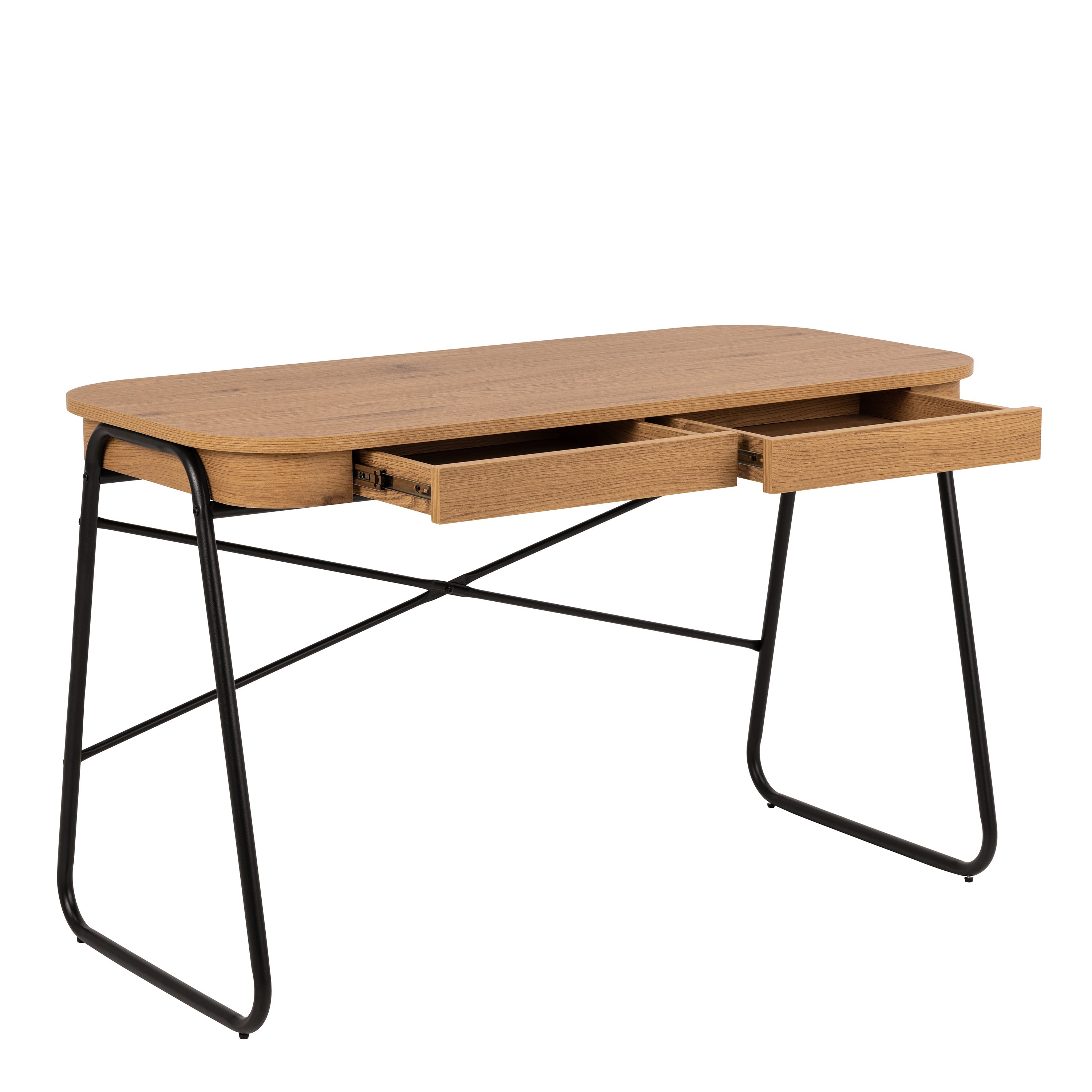 Blueton Office Desk with 2 Drawers in Black and Oak – FTG, view 4
