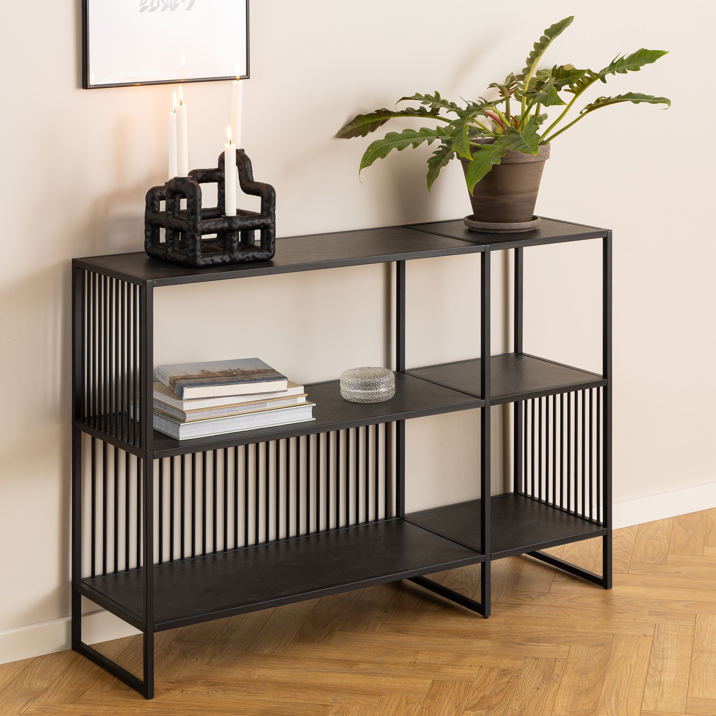 Strington Bookcase with 2 Shelves in Black – FTG, view 5