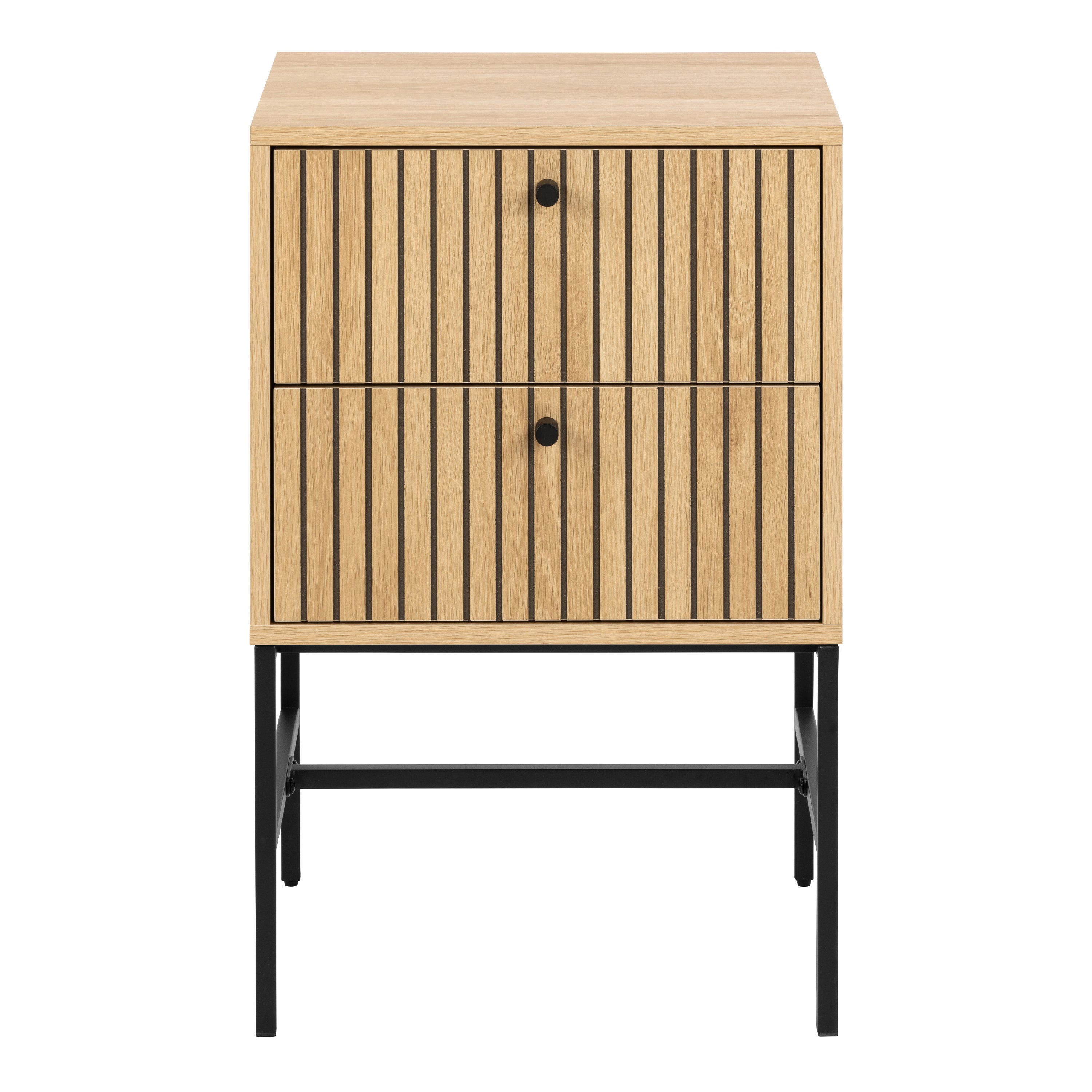 Albany 2 Drawer Bedside Table in Oak/Black Legs – FTG, view 2
