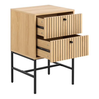 Albany 2 Drawer Bedside Table in Oak/Black Legs – FTG, view 4