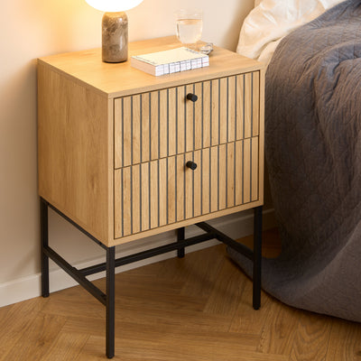 Albany 2 Drawer Bedside Table in Oak/Black Legs – FTG, view 5