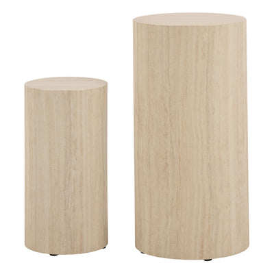Dice Round Pedestal Set of 2 in Travertine Rough Paper – FTG, view 2
