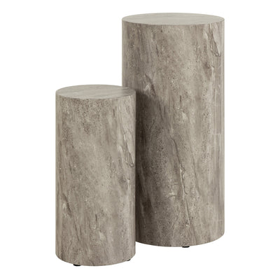 Dice Round Pedestal Set of 2 in Grey Marble and River Rough Paper – FTG