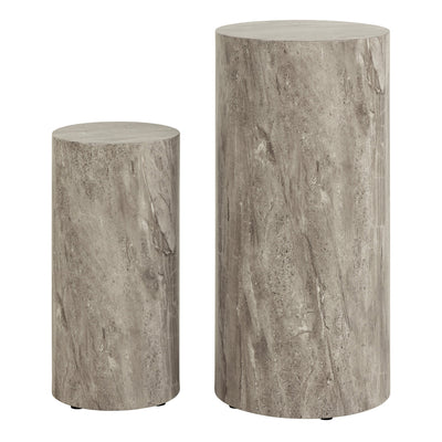 Dice Round Pedestal Set of 2 in Grey Marble and River Rough Paper – FTG, view 2