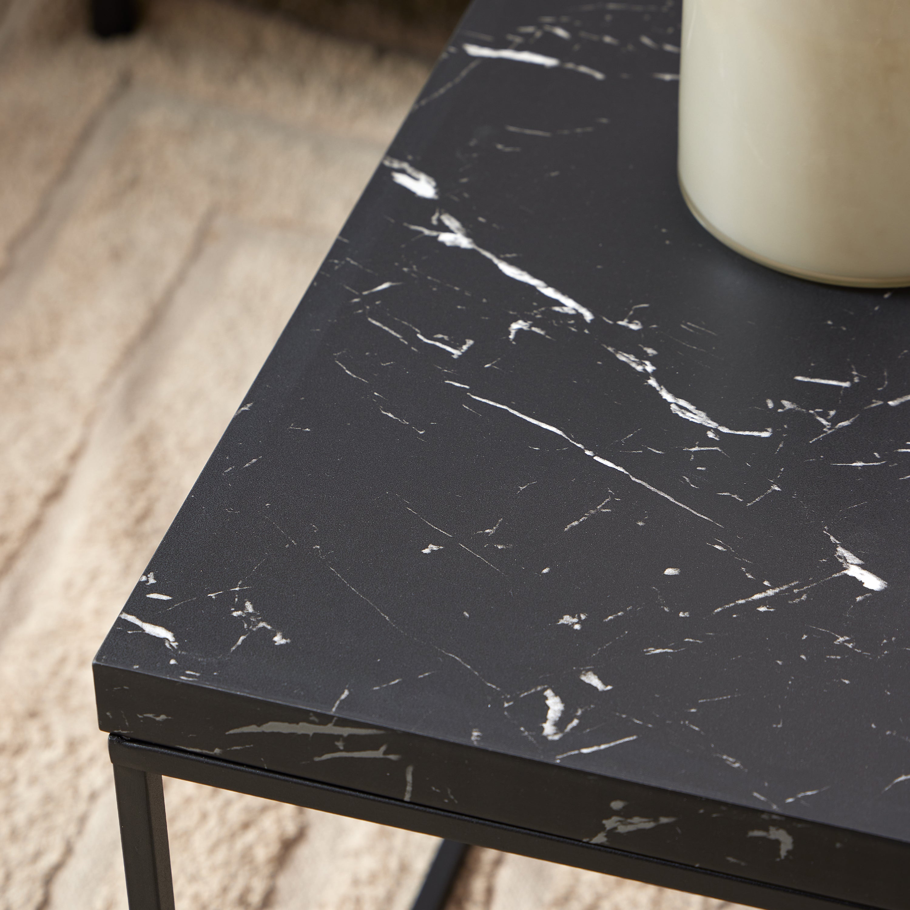 Barossa Coffee Table with Black Marble Marquina Top & Black Steel Base 110x55x45cm – FTG, view 3