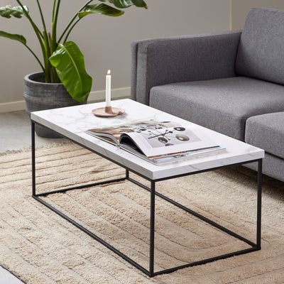 Barossa Coffee Table with White Marble Carrara Top & Black Steel Base 110x55x45cm – FTG, view 3