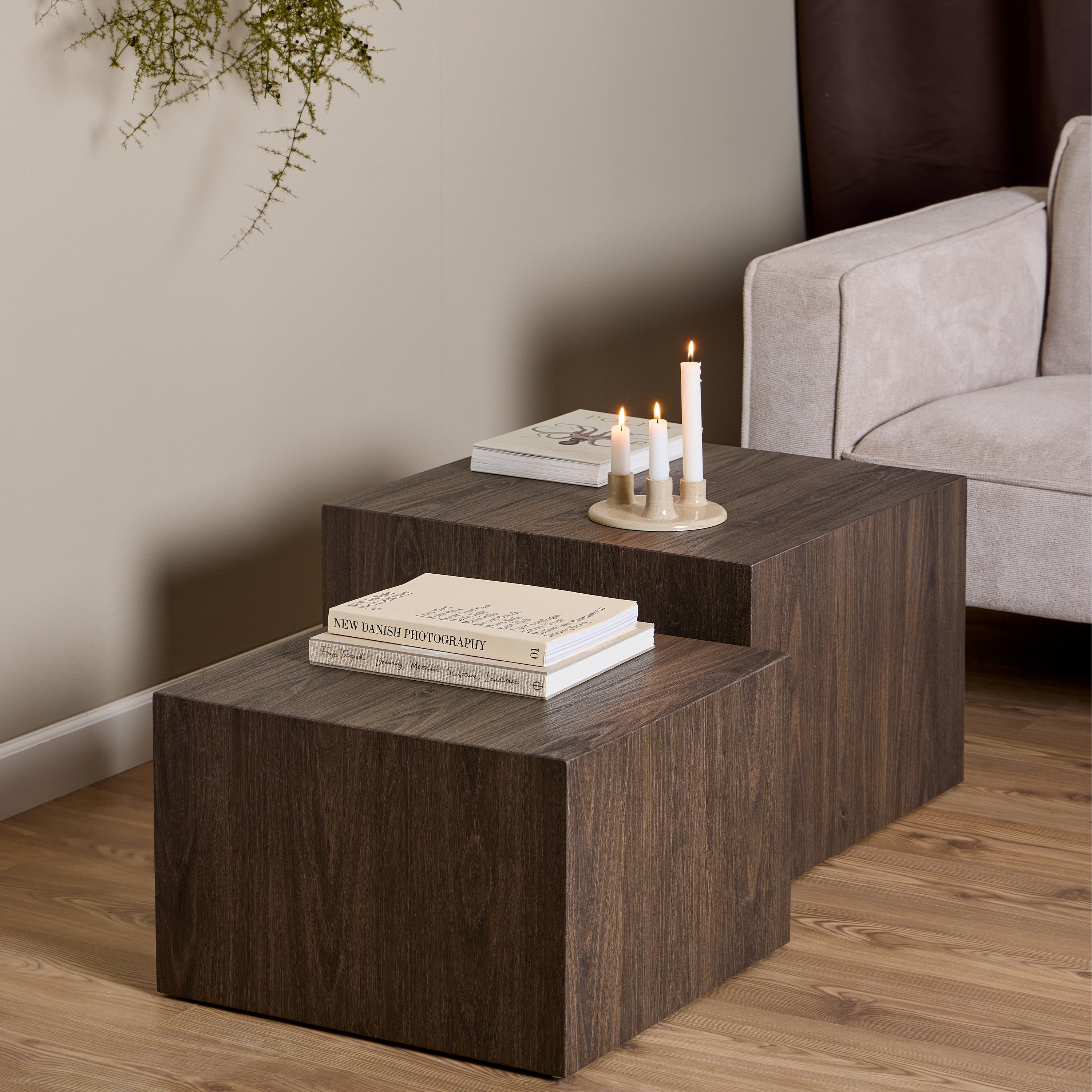 Dice Square Coffee Table Set in Smoked Ash – FTG, view 3