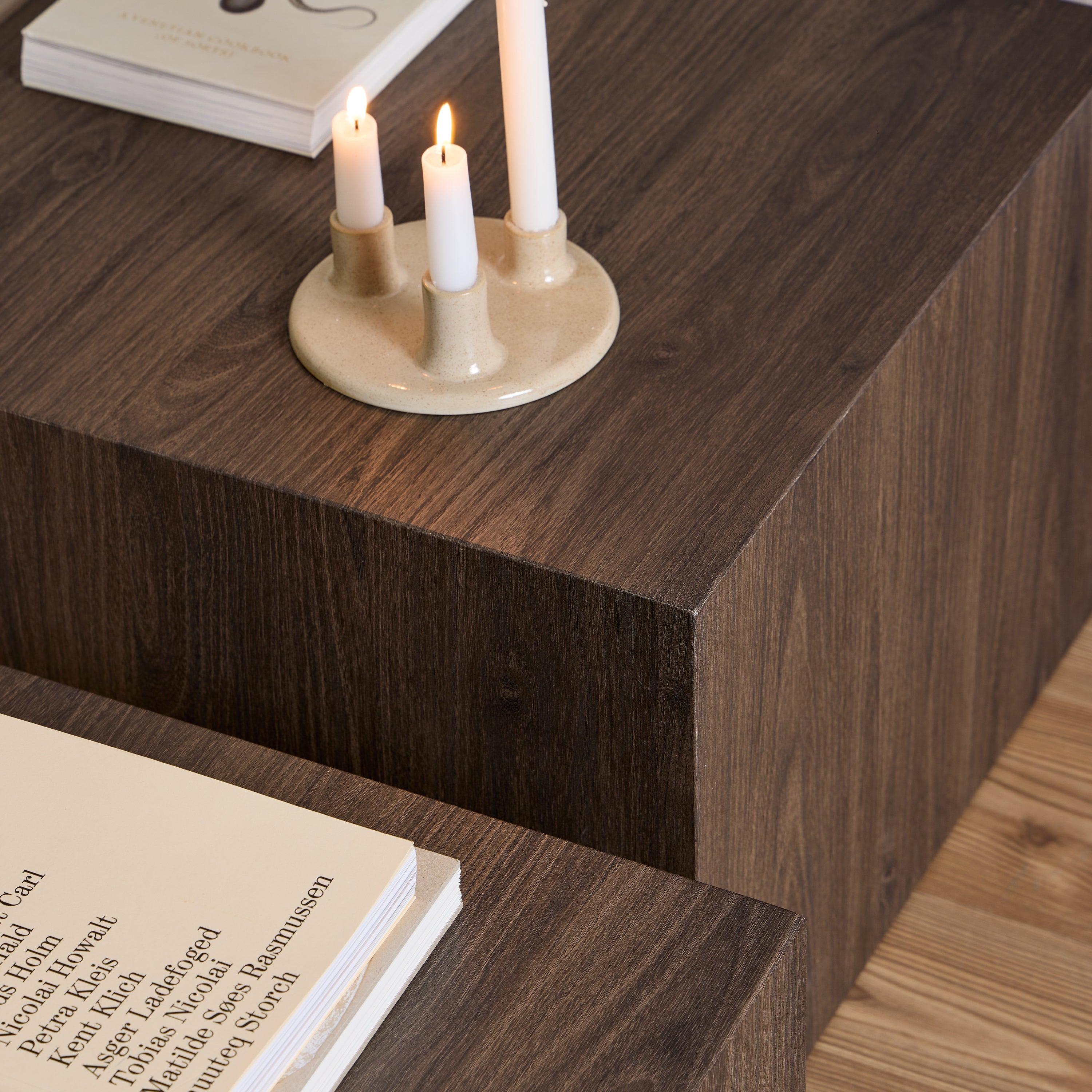 Dice Square Coffee Table Set in Smoked Ash – FTG, view 5