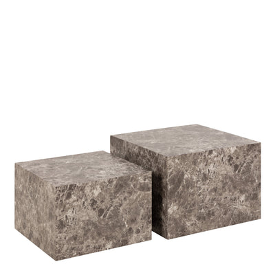 Dice Square Coffee Table Set in Light Brown Emperador Rough Paper – FTG