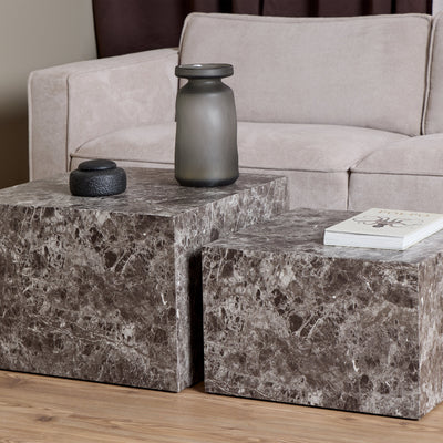 Dice Square Coffee Table Set in Light Brown Emperador Rough Paper – FTG, view 4