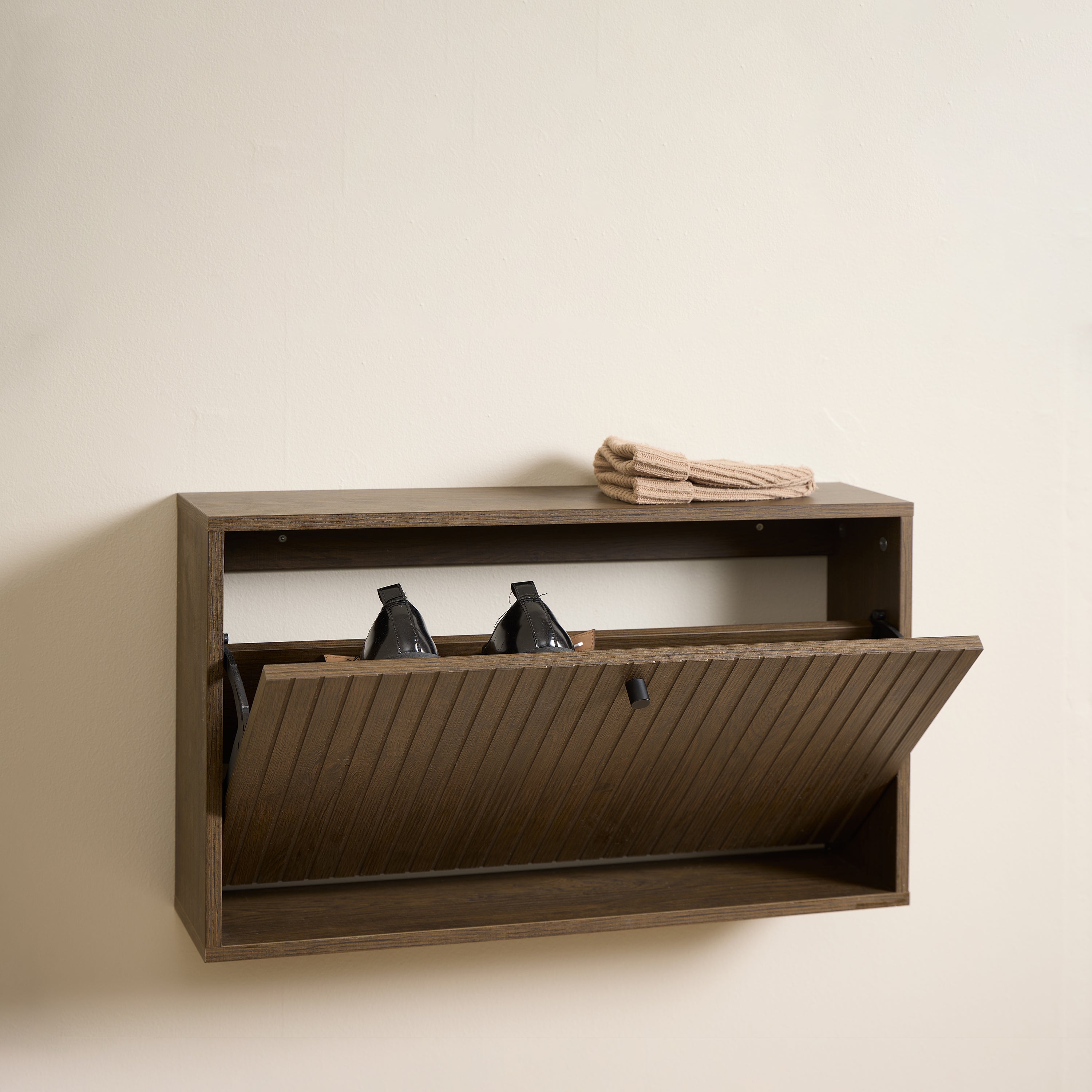 Albany Shoe Cabinet in Smoked Oak with Lamella Front
