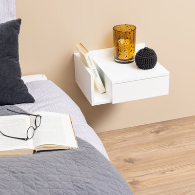 Ashlan 1 Drawer Wall Mounted Square Bedside Table in White – FTG, view 6
