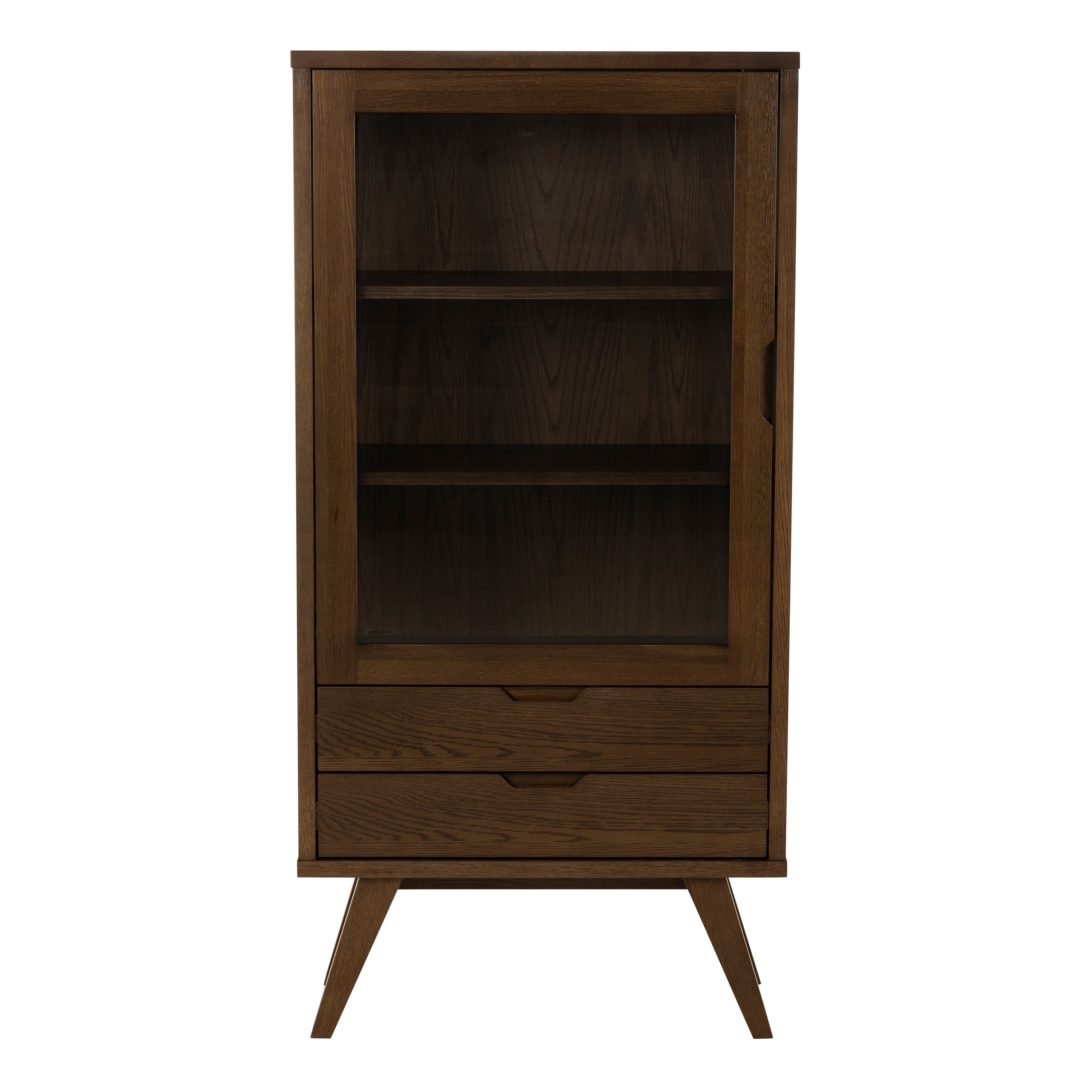 A-Line Display Cabinet with 2 Drawers and 2 Shelves in Smoked Oak – FTG, view 2