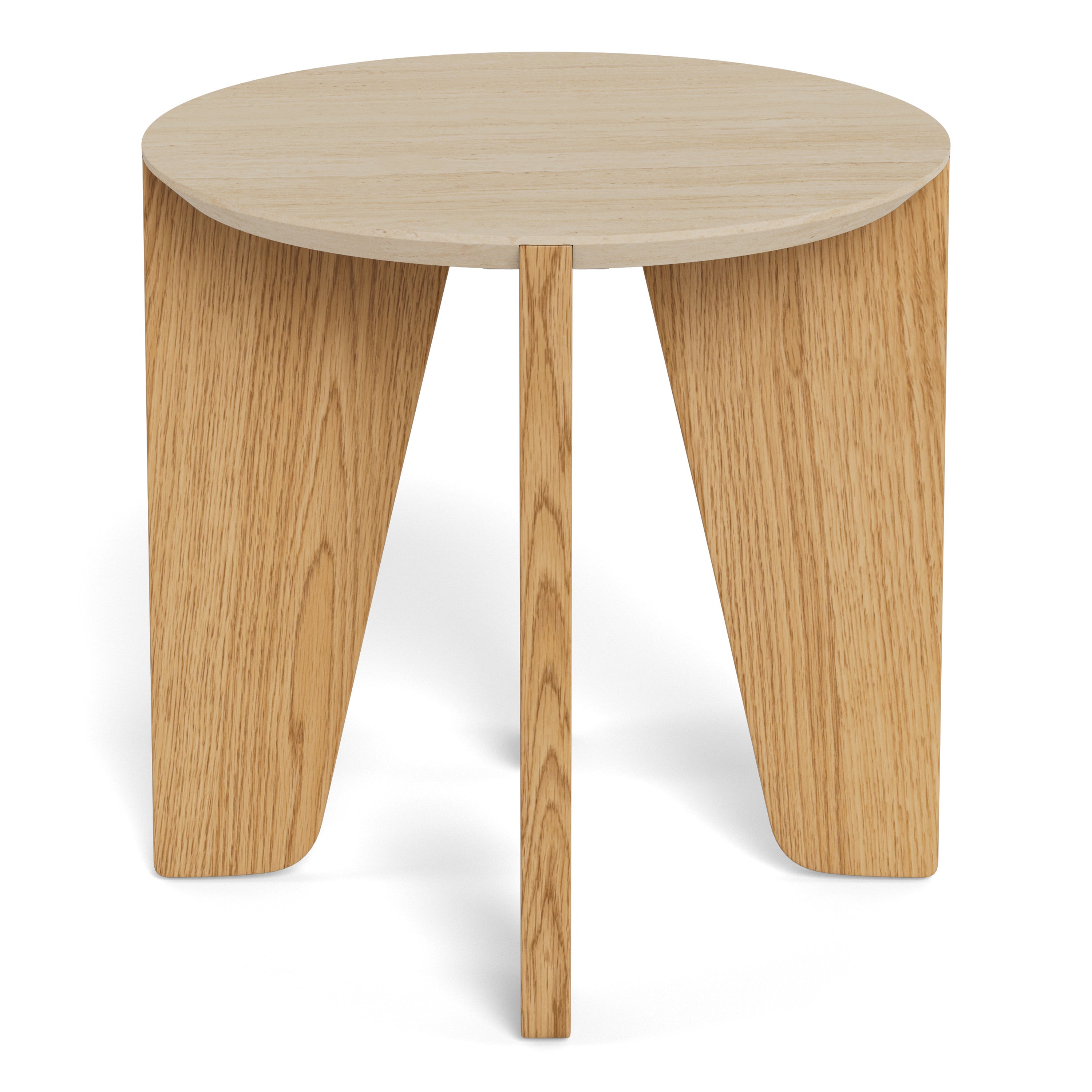 Dockland Round Side Table in Travertine & Wild Oak