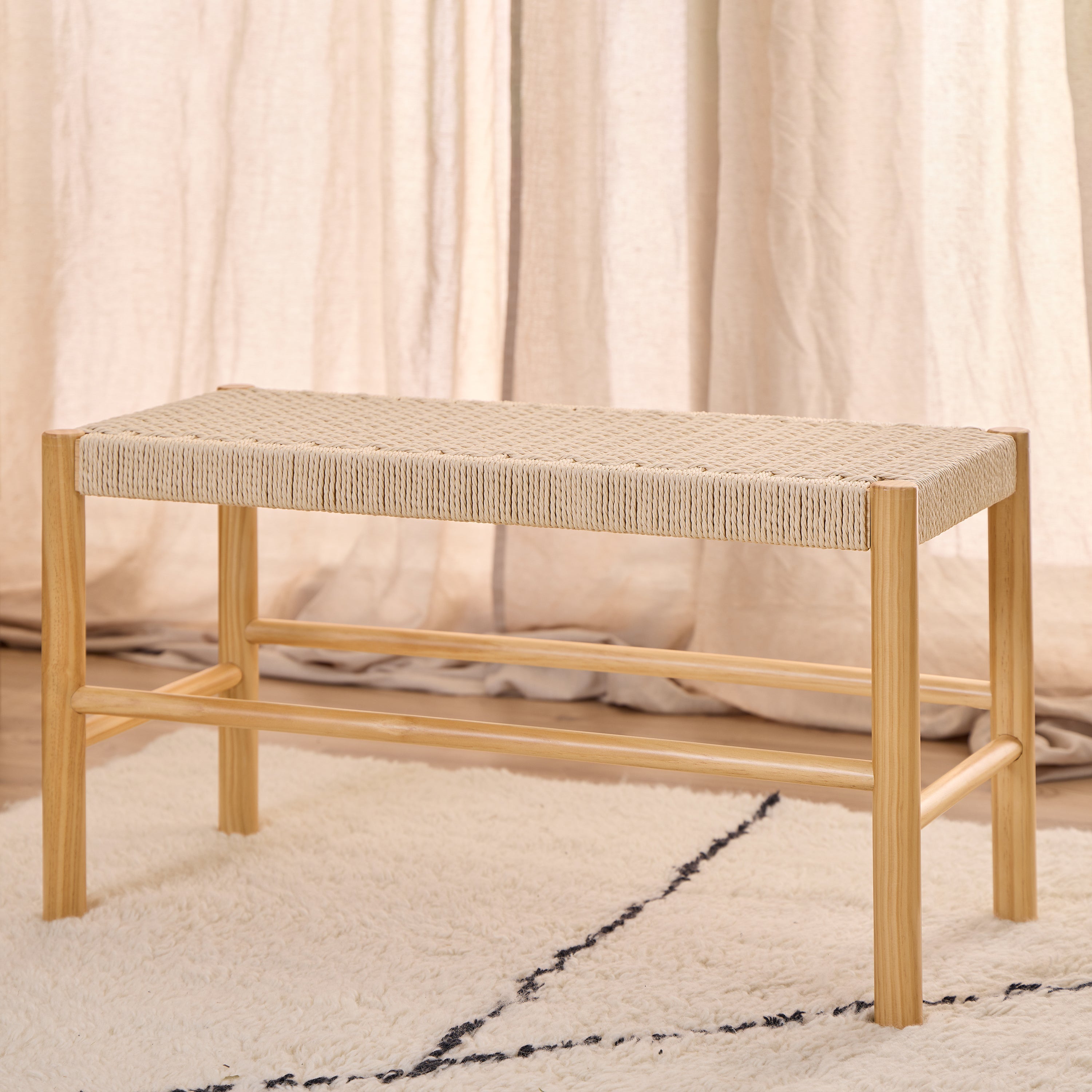 Alvin Weaved Bench in Off White – FTG, view 3