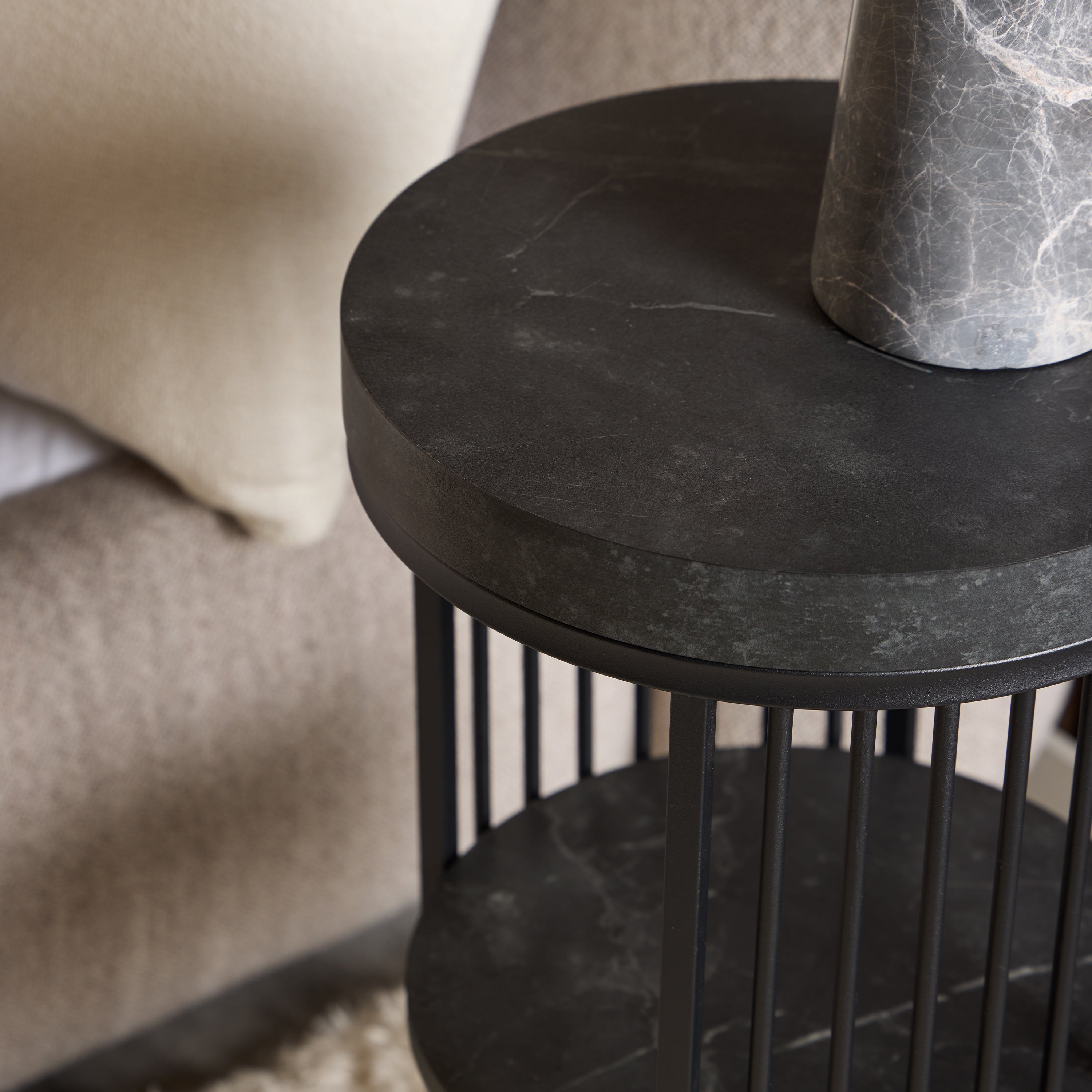 Strington Round Bedside Table 1 Shelf in Matt Black – FTG, view 4