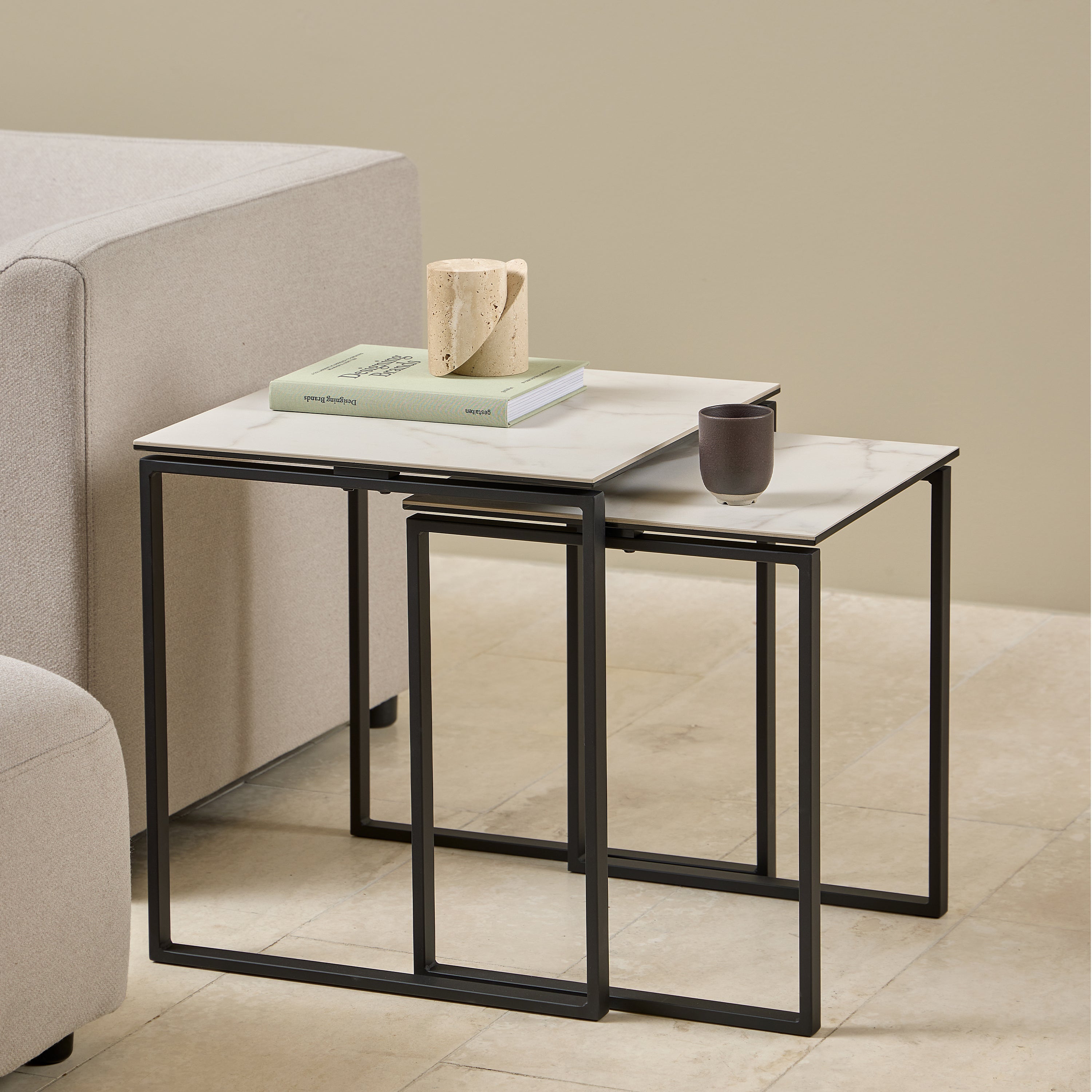 Katrine Square Coffee Table Set in Ceramic White – FTG, view 4