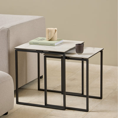 Katrine Square Coffee Table Set in Ceramic White – FTG, view 4