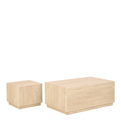 Dice Square and Rectangular Coffee Table Set of 2 in Travertine Rough Paper Effect – FTG