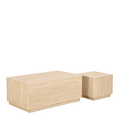 Dice Square and Rectangular Coffee Table Set of 2 in Travertine Rough Paper Effect – FTG, view 3