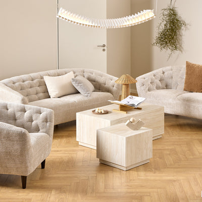 Dice Square and Rectangular Coffee Table Set of 2 in Travertine Rough Paper Effect – FTG, view 4