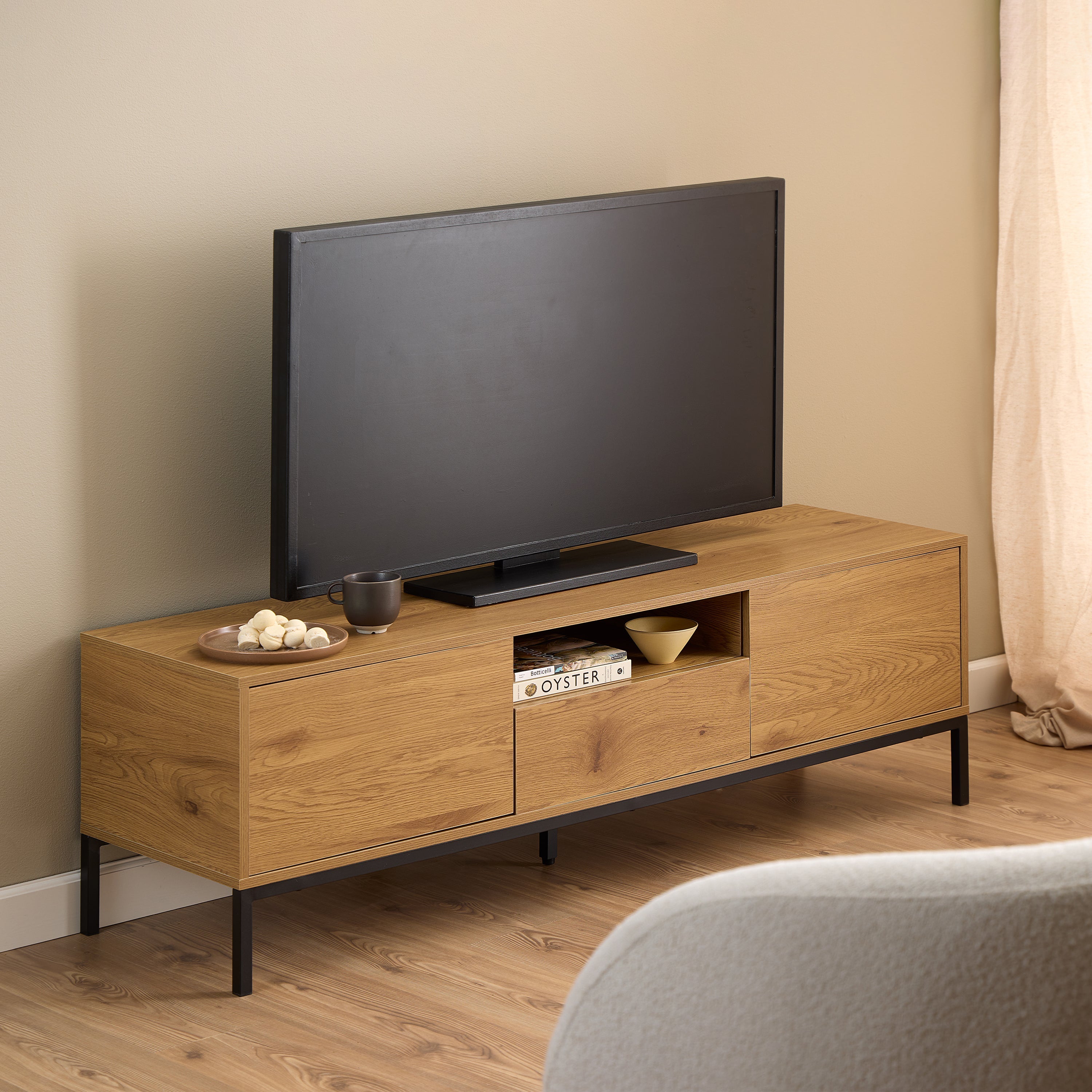 Seaford Tv Unit 2 Doors 1 Drawer in Matt Wild Oak – FTG, view 5