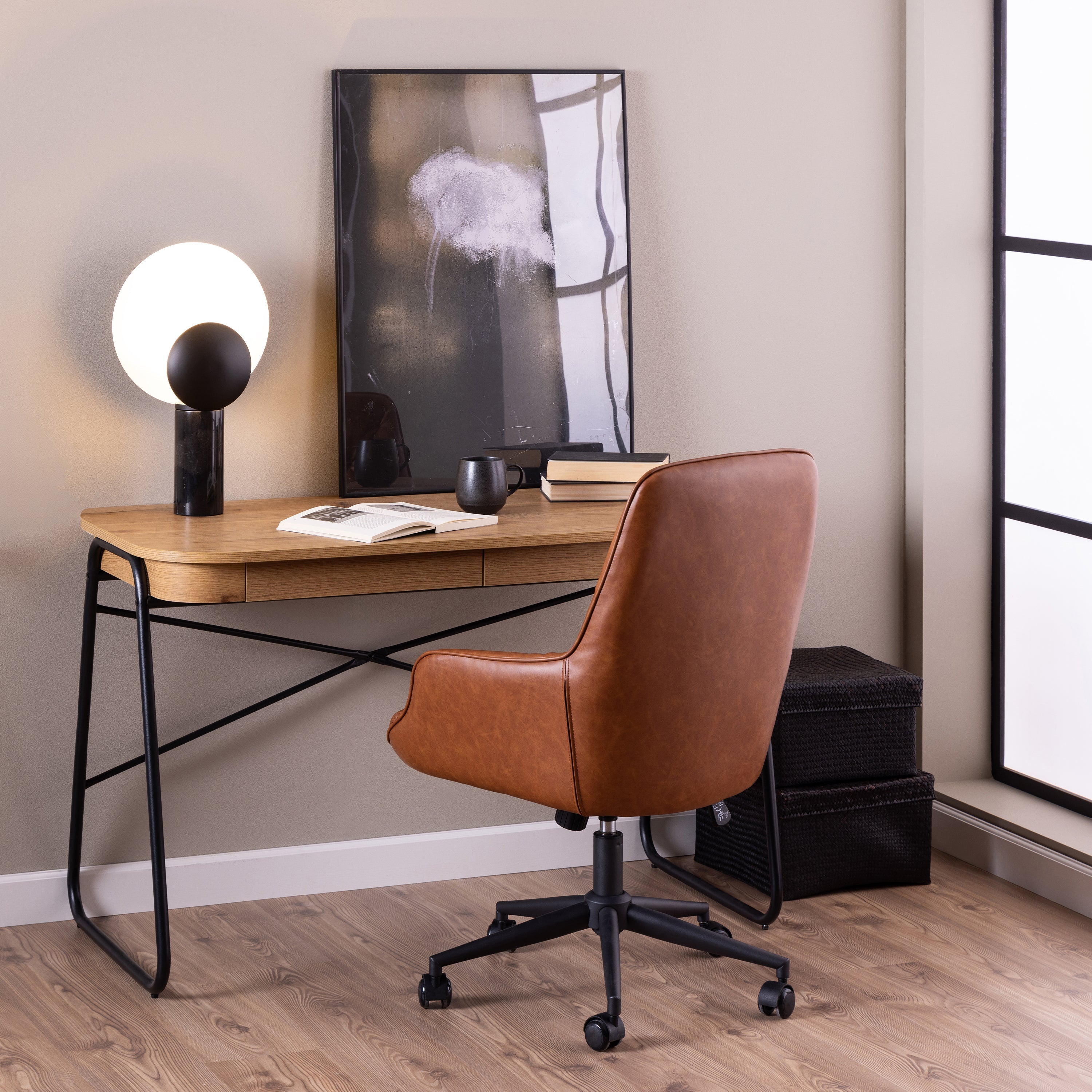 Erik Gas Lift Desk Chair in Brandy PU – FTG, view 4