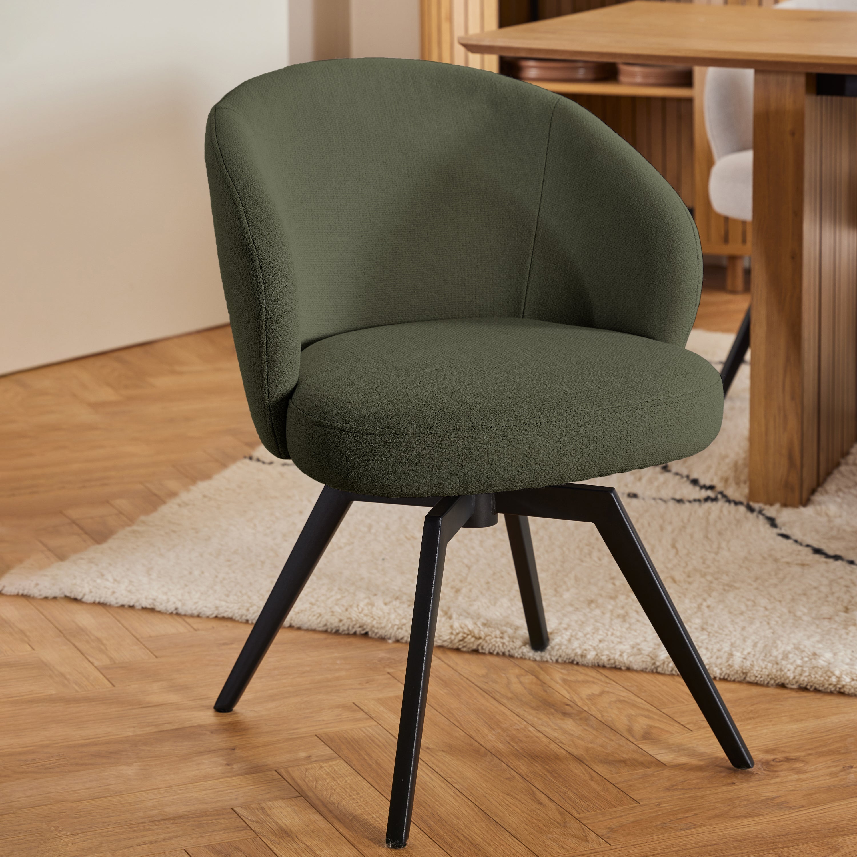 Darlene Dining Chair with Armrest and Swivel Function in Green – FTG, view 6