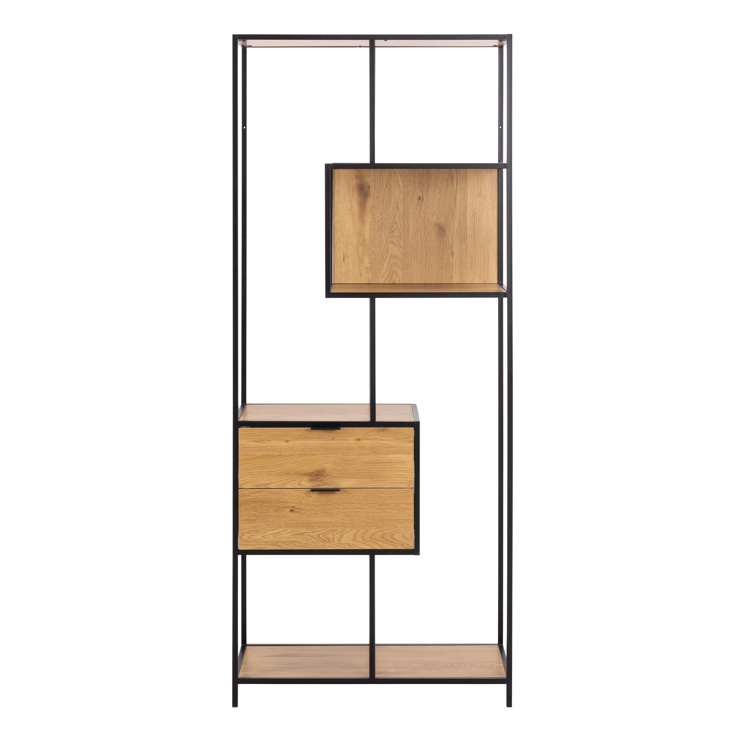 Seaford Tall Wild Oak Metal 2 Drawer Bookcase With 4 Shelves – FTG, view 2