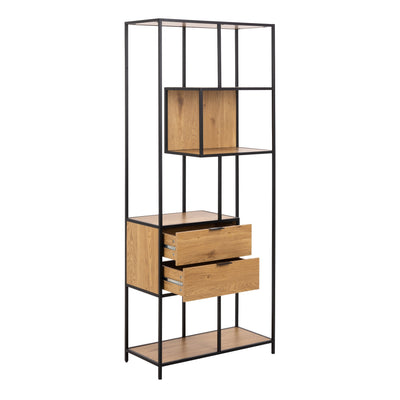 Seaford Tall Wild Oak Metal 2 Drawer Bookcase With 4 Shelves – FTG, view 4