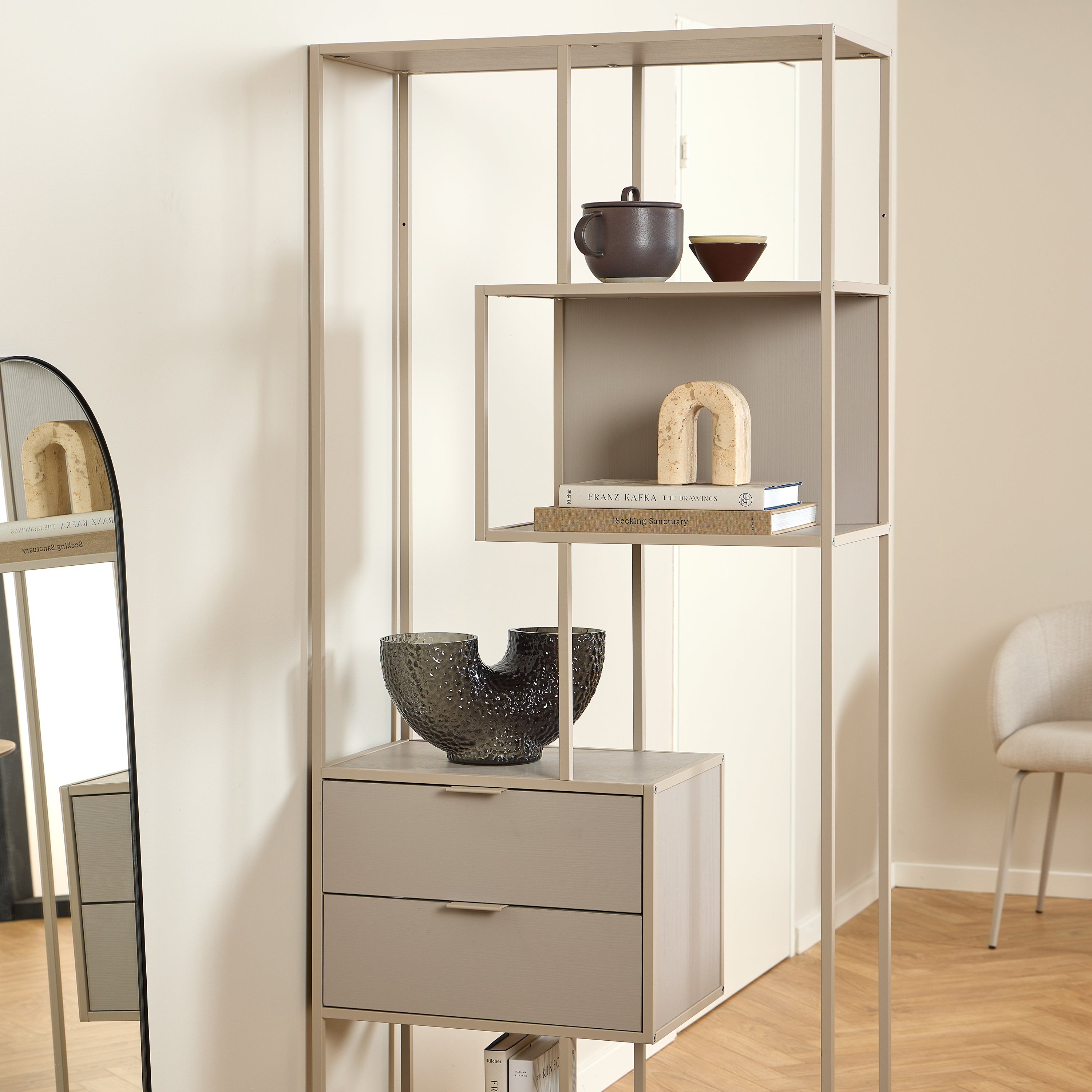 Seaford Tall Grey Metal 2 Drawer Bookcase with 4 Shelves – FTG, view 6