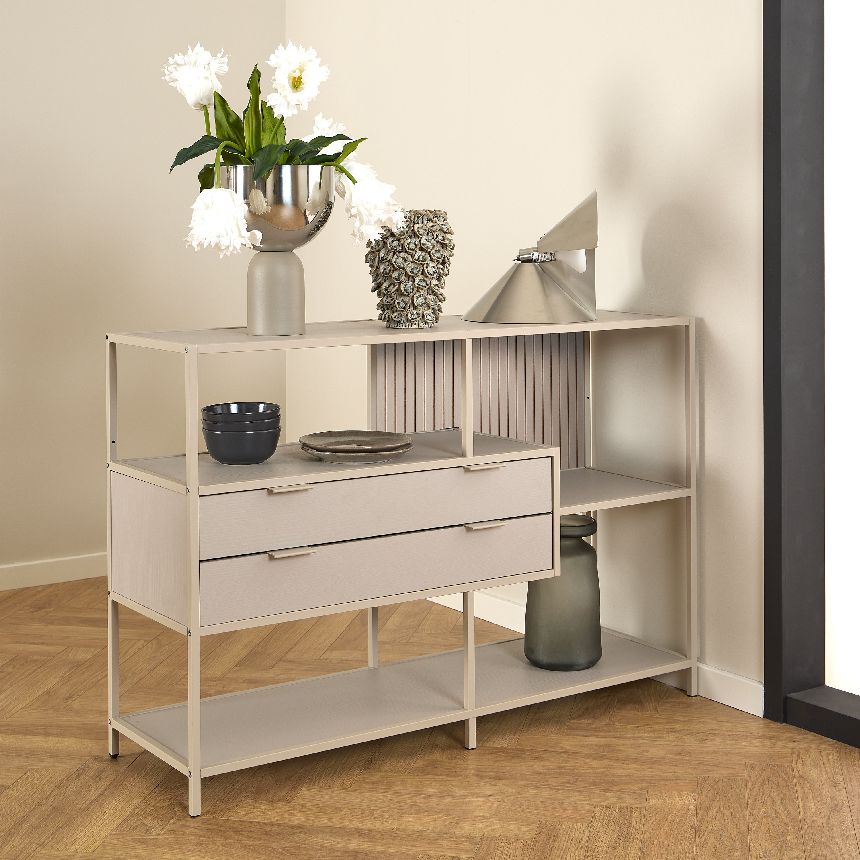 Seaford Grey Storage Unit with 2 Drawers and 3 Shelves – FTG, view 4