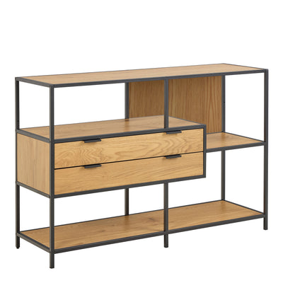 Seaford Wide Oak Metal Bookcase 2 Drawers and 3 Shelves in Matt Wild Oak – FTG