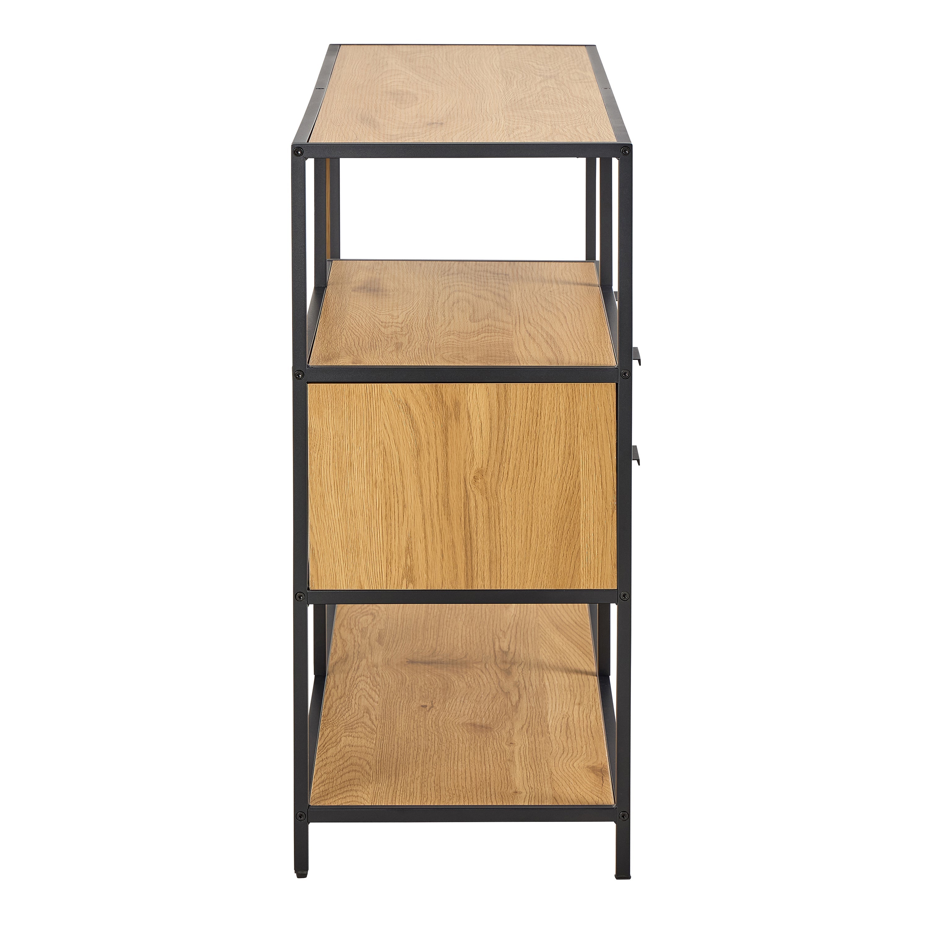 Seaford Wide Oak Metal Bookcase 2 Drawers and 3 Shelves in Matt Wild Oak – FTG, view 3