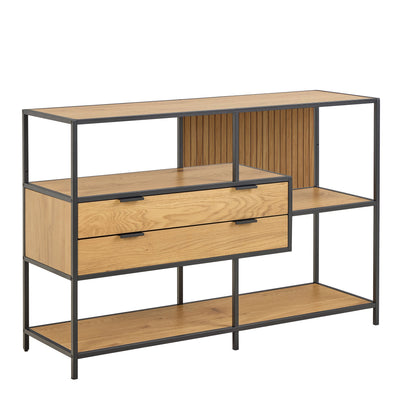 Seaford Wide Oak Metal Bookcase 2 Drawers and 3 Shelves in Matt Wild Oak – FTG, view 5