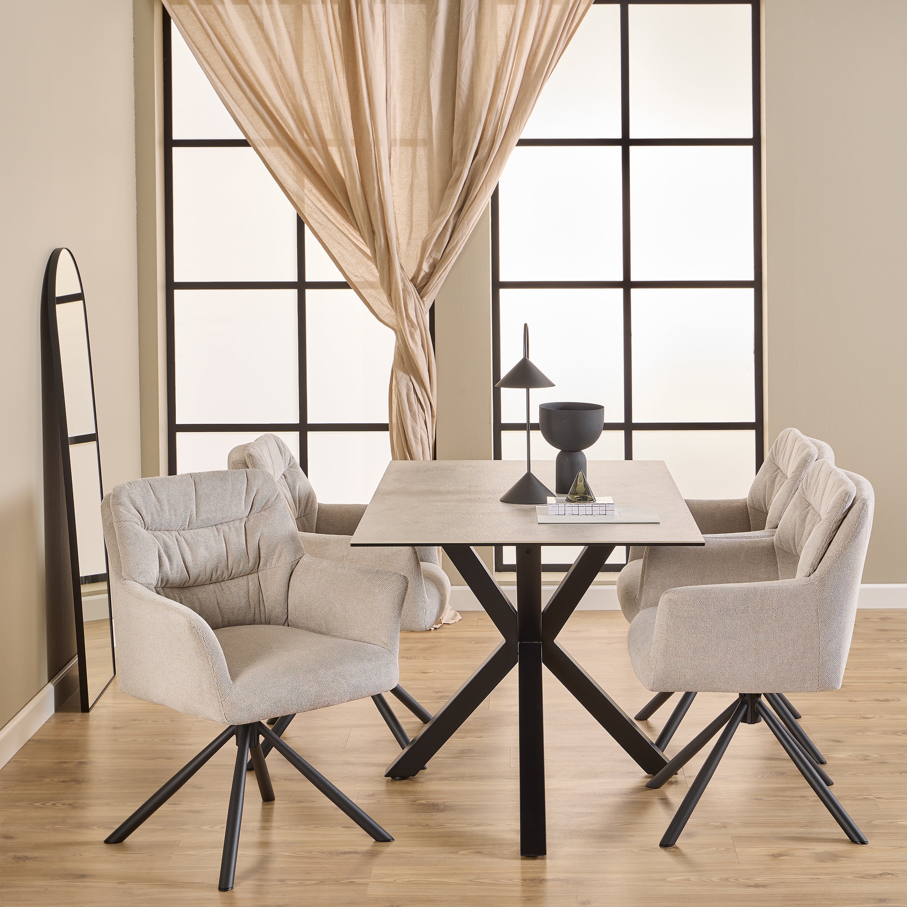 Alonso Swivel Cream Dining Chair with Armrest Set of 2 – FTG, view 4